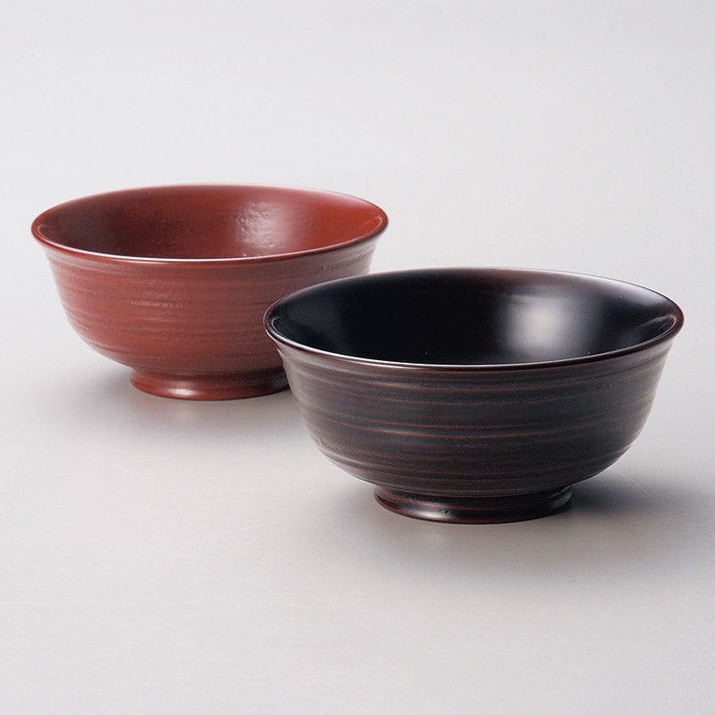 荒筋夫婦椀 古代朱・溜